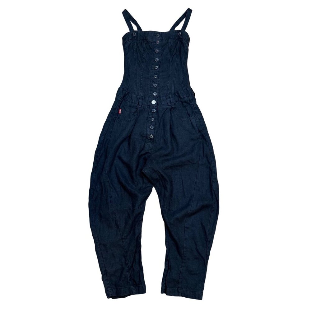 LUEL Y2K Cyber Corset Utility Jumpsuit  Size 8 100% Linen Made in Lithuania